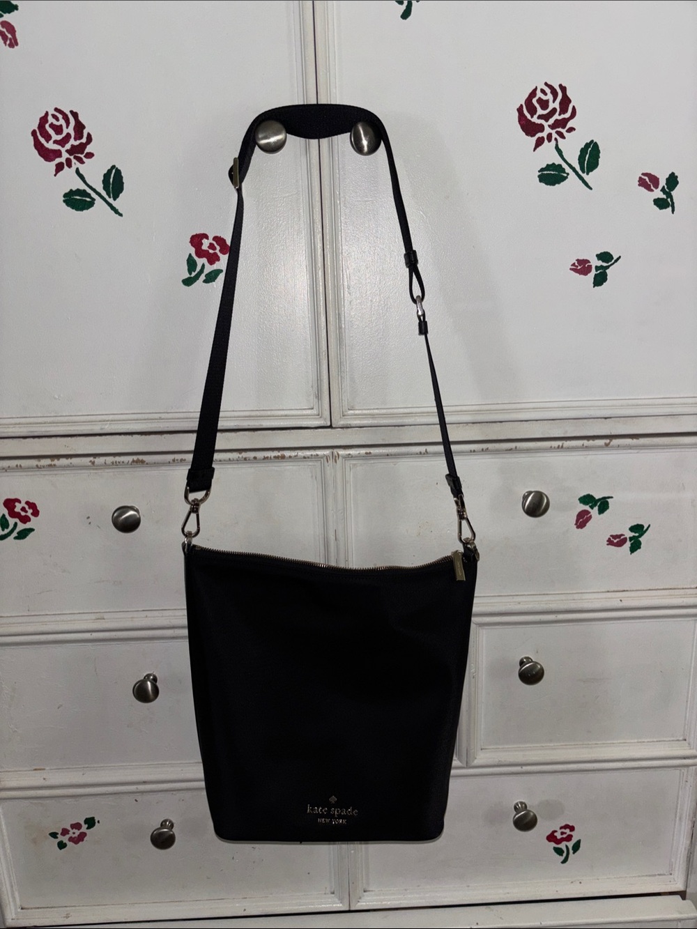kate spade Black Nylon Leather Bucket Crossbody Bag